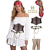 SOOFILM Pirate Costume Women Renaissance Dress with Pirate Accessories Outfit for Halloween Cosplay