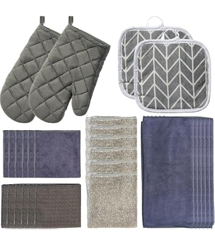 7-Piece Kitchen Towel Set In Navy Blue - Includes Quilted Pot Holders, Oven Mitt, Dish Towel, Drying Mat & Microfiber Cloths - View #11