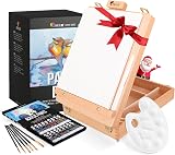 Zenacolor Acrylic Paint Set with Wood Easel Box 24 Tubes 6 Brushes view 1