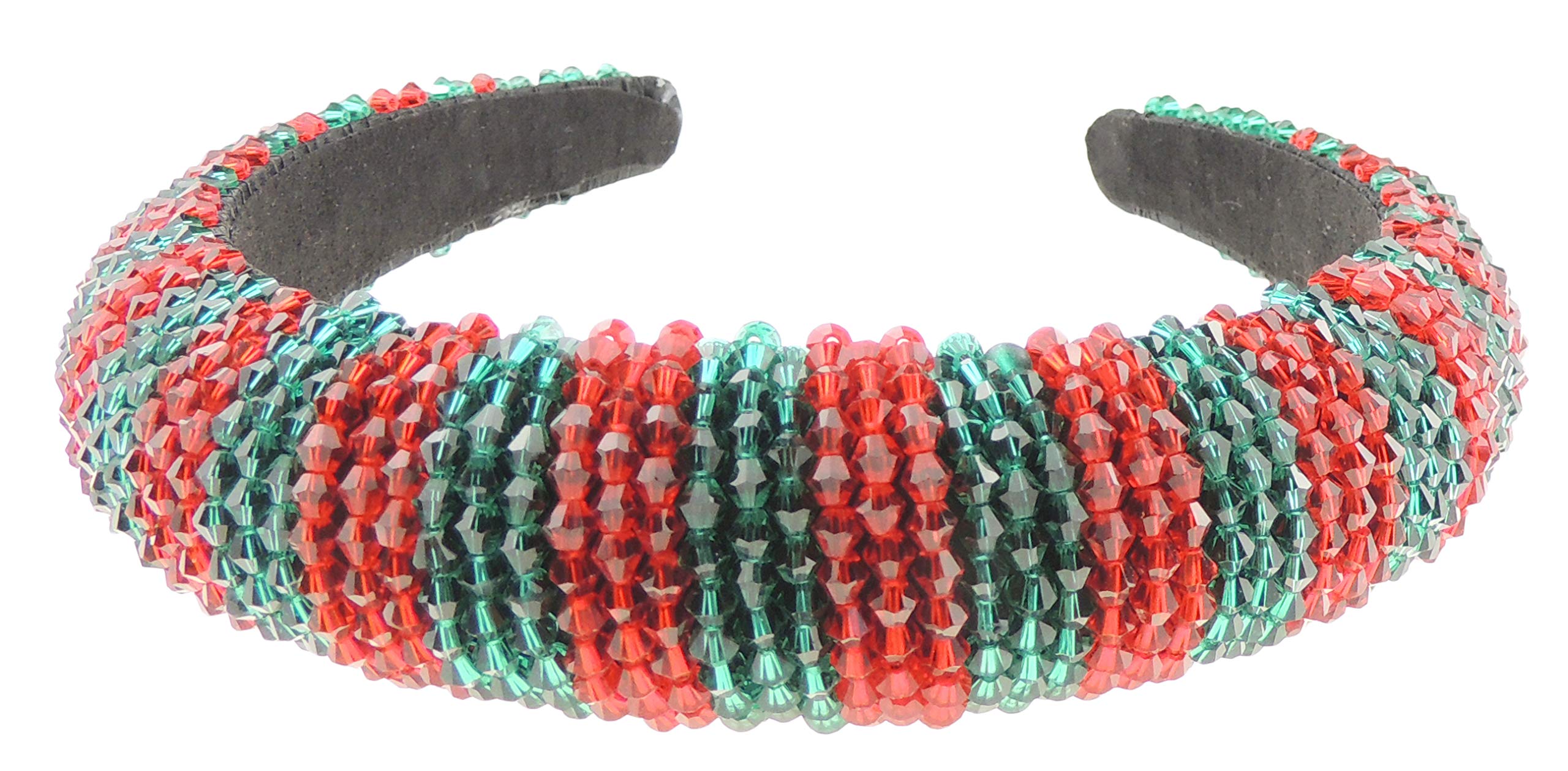 Ladies Bump Padded Beaded Crystal Evening Bridal Party Formal Headband (Red Emerald)