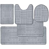 Effiliv 5 Piece Bathroom Rugs Set - Soft Non Slip Memory Foam Large Mats - Perfect Combination of Luxury and Comfort (Gray/Line, 5 Piece Set)
