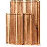 VieWood Acacia Wood Cutting Board Set of 3 for Kitchen, Pre-Oiled Knife-Friendly Wooden Chopping Boards with Juice Groove, Charcuterie Tray for Meat Cheese Vegetables (17x12 12x10 12x7 inch)