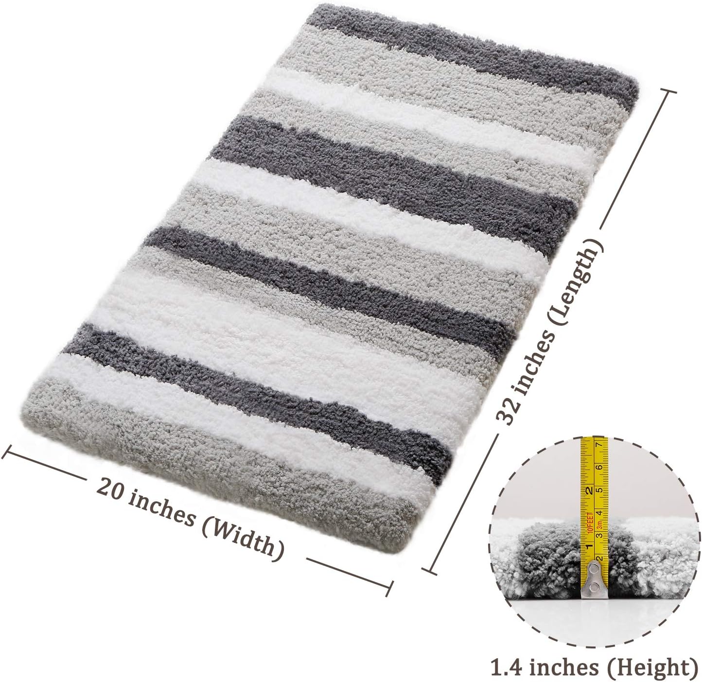KMAT Luxury Bathroom Rugs Bath Mat, 20"x32", Non-Slip Fluffy Soft Plush Microfiber Shower Carpet Rug, Machine Washable Quick Dry Ultra Shaggy Bath Mats for Tub, Bathroom and Shower, Green-Grey: Kitchen & Dining