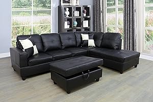 BEVERLY FINE FURNITURE Beverly Fine Funiture Sectional Sofa Set, 91B Black