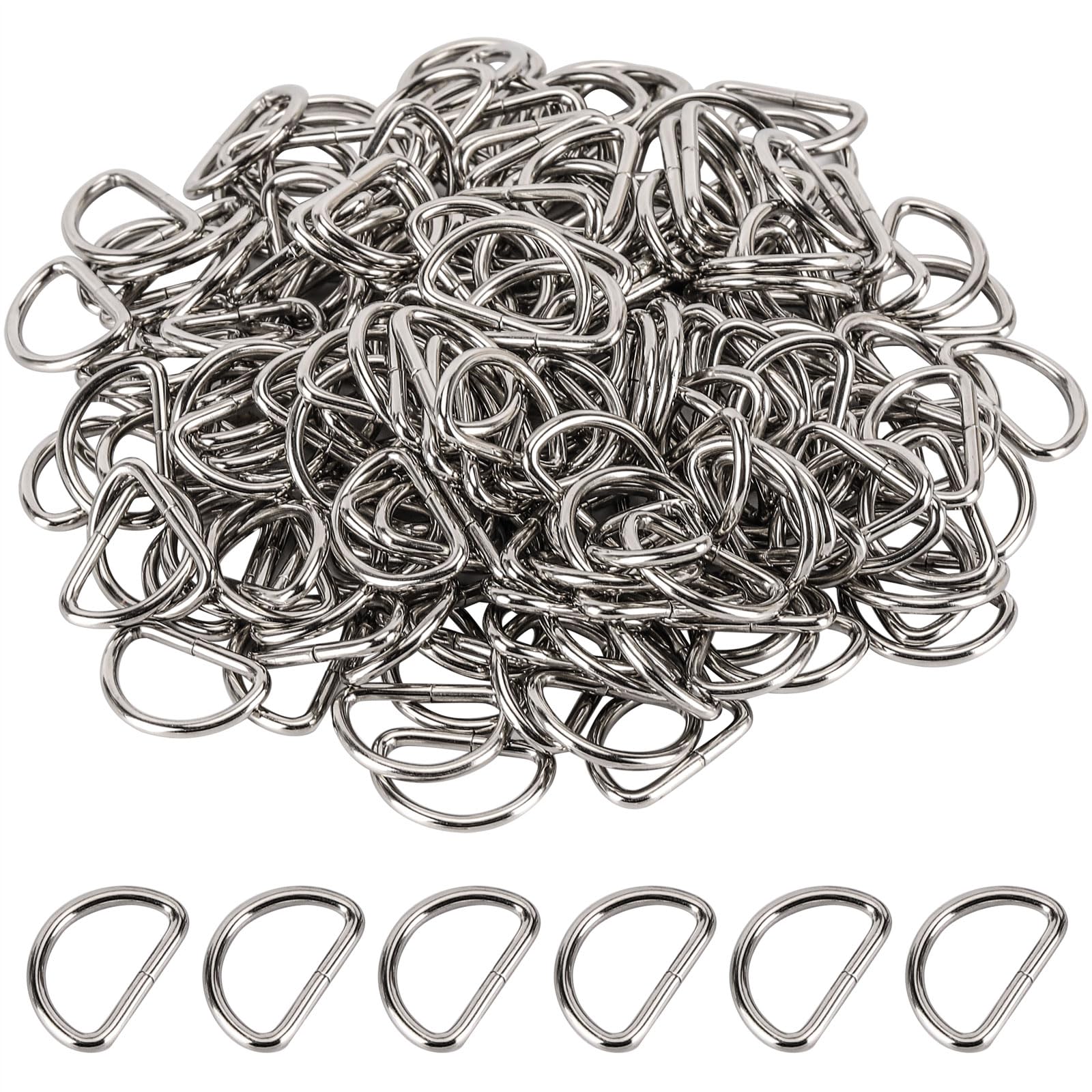 Photo 1 of 150 Pieces Metal D Rings 1/2 Inch(15mm), Multi-Purpose Non Welded D Ring for Purse, Keychains Belts, Dog Collar, Buckle Strap Sewing Accessories