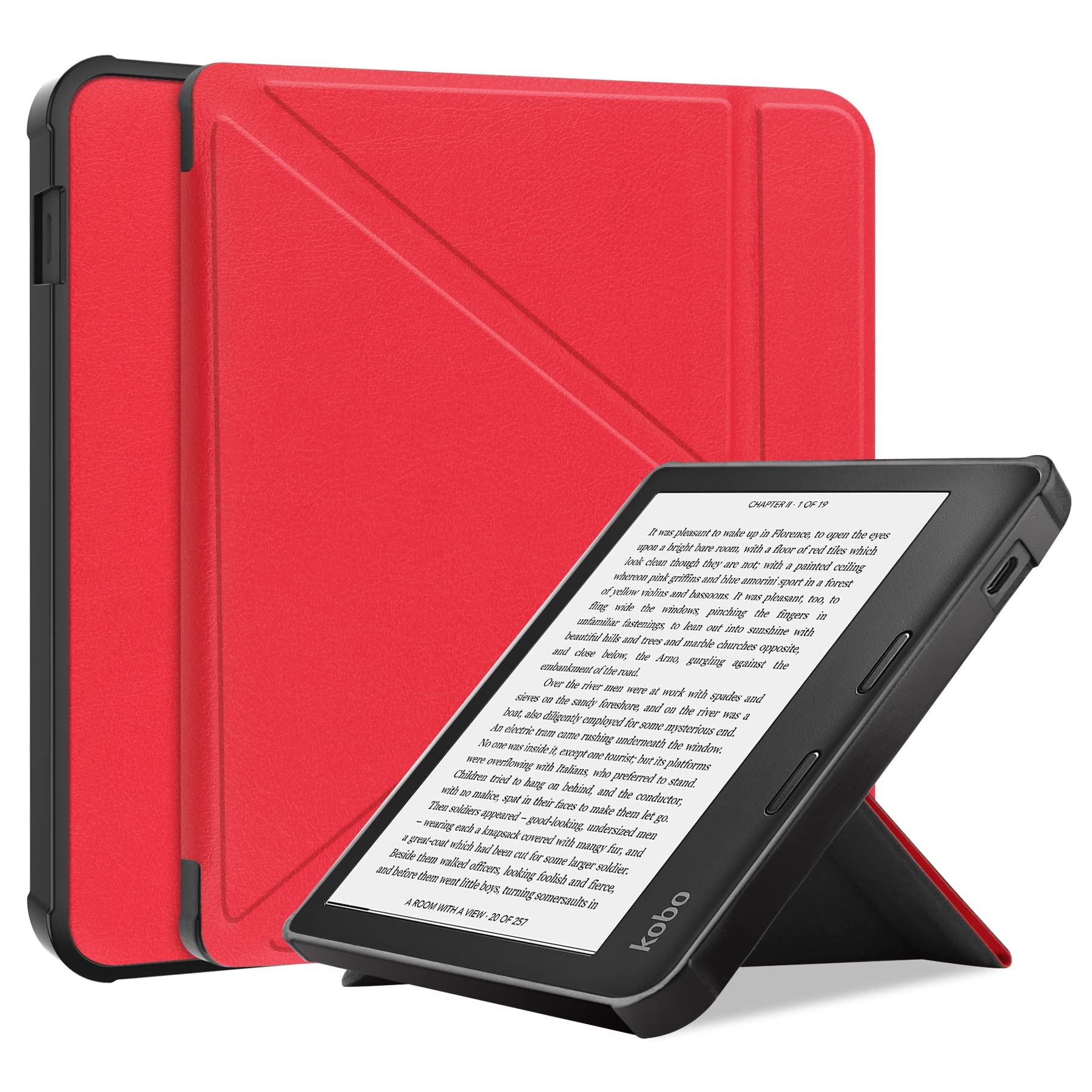 Staecas Shockproof Cover for KOBO Libra 2 – Case for KOBO Libra2 eBook Reader with Folding Stand Protective Cover (Red)