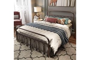 TUSEER Metal Bed Frame Full Size with Vintage Headboard and Footboard Platform Base Wrought Iron Double Bed Frame (Antique Brown,Full).