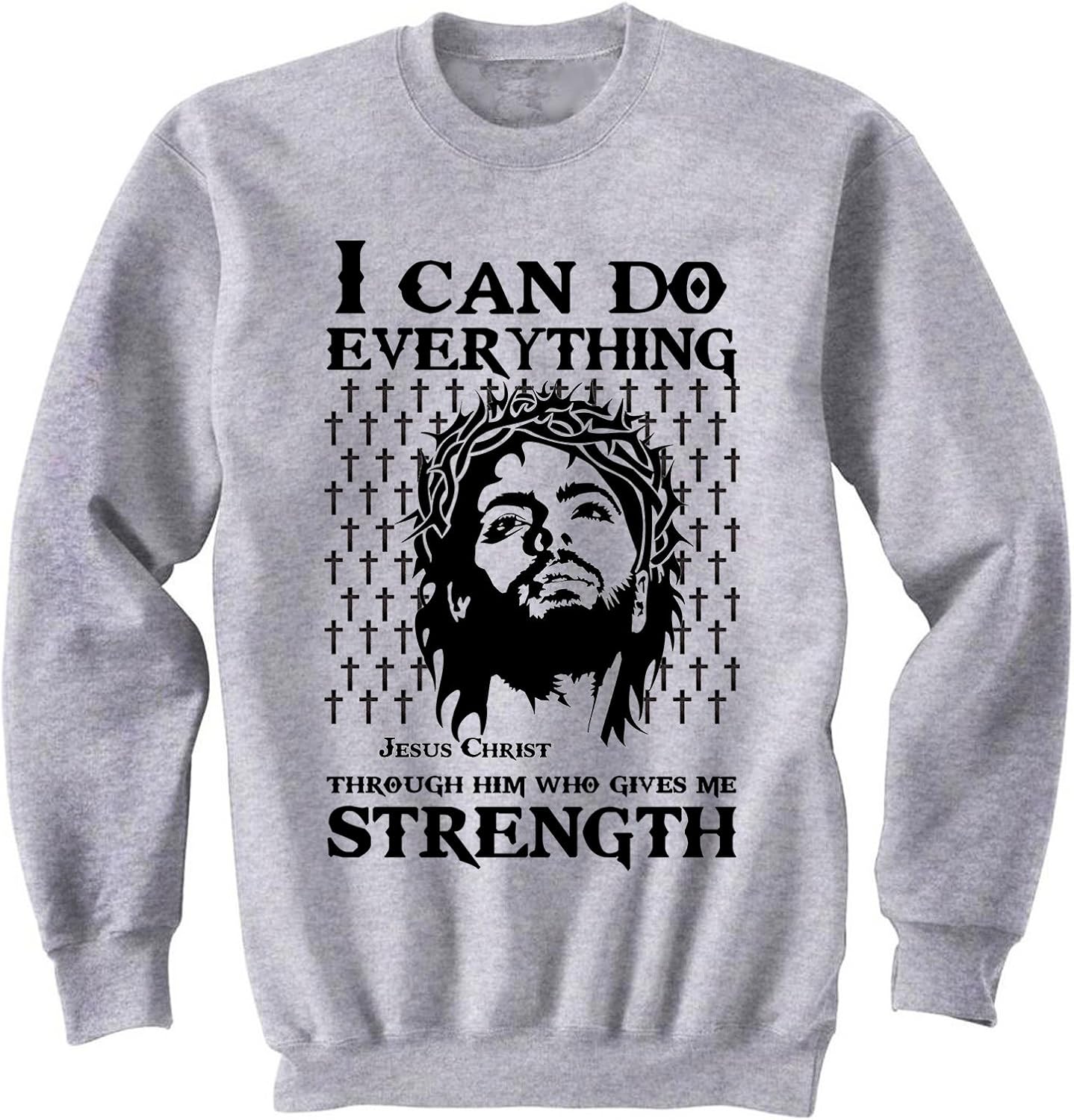 teesquare1st Men's Jesus Christ Strength Quote Grey Sweatshirt Amazon