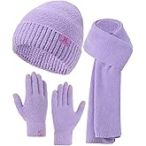 Hat Scarf And Gloves Set For Women,Womens Winter Beanie Hats Long Scarf Scarves Knit Touchscreen Gloves For Cold Weather