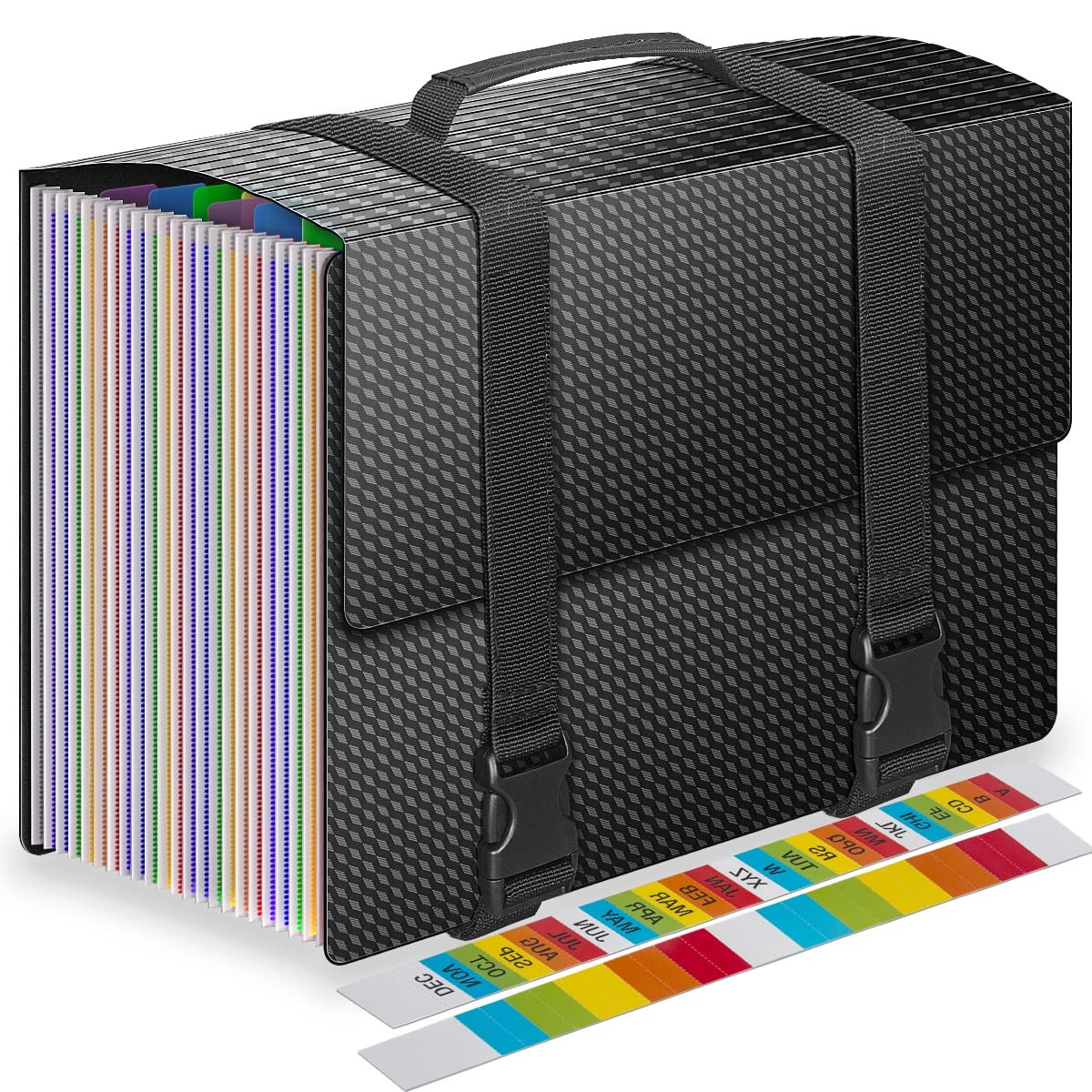 File Organiser Document Organiser Box Files Folder with Handle,25 Pockets Expanding File Folders for Paperwork A4,Expandable Filing Box,Document Folder Paper Organiser for Home School and Work,2 x Tab