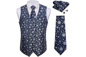 DiBanGu Mens Silk Christmas Vest and Tie Set Holiday Festive Suit Waistcoat for Party Vacation Xmas Tuxedo Dress Vest