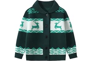 Fdqin Kids Boys Girls Christmas Cardigans Ugly Xmas Sweaters Reindeer Snowflake Shawl Collar Knitted Cardigan Sweater
