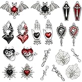 BELICEY 20pcs Halloween Charms for Jewelry Making Red Metal Skeleton Hand Goth Pendant Charm Tombstone Bat Horror Charms for Bracelets Earring Necklace DIY Craft