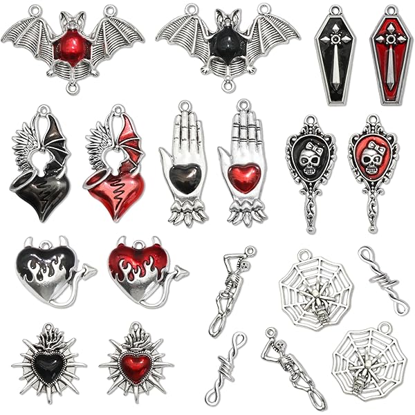 CHGCRAFT 20Pcs Gothic Moth & Moon Skull Pendants - Mixed Color Alloy Charms For Jewelry Making