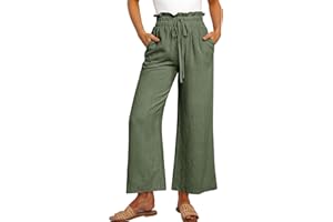 ANRABESS Women Linen Pants Casual Loose High Waist Boho Wide Leg Cropped Palazzo Beach Pants Summer Outfits 2025 Trendy