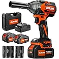 olmlmo 950N.m/700Ft-lbs Cordless Impact Wrench 1/2", 2 * 4.0Ah Battery Brushless Impact Wrench with Fast Charger, 5 Sockets Portable Suitcase for Car Tire DIY