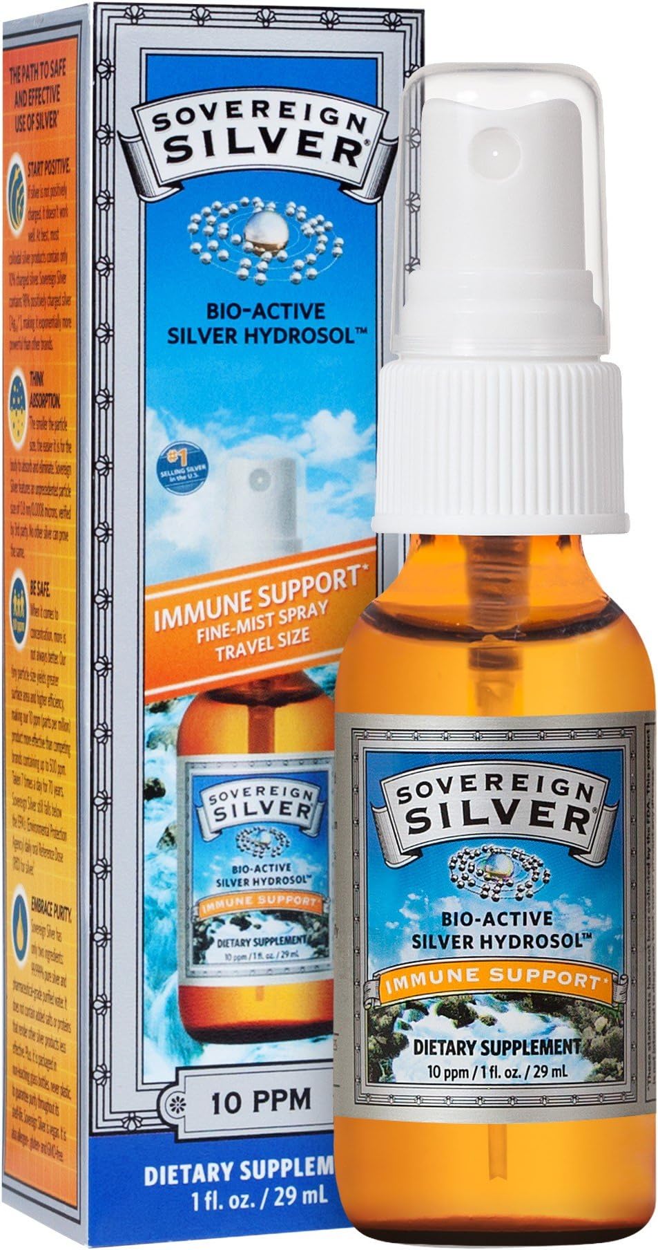 Sovereign Silver Bio-Active Silver Hydrosol for Immune Support - 10 ppm, 1oz (29mL) - Travel Size Fine Mist Spray