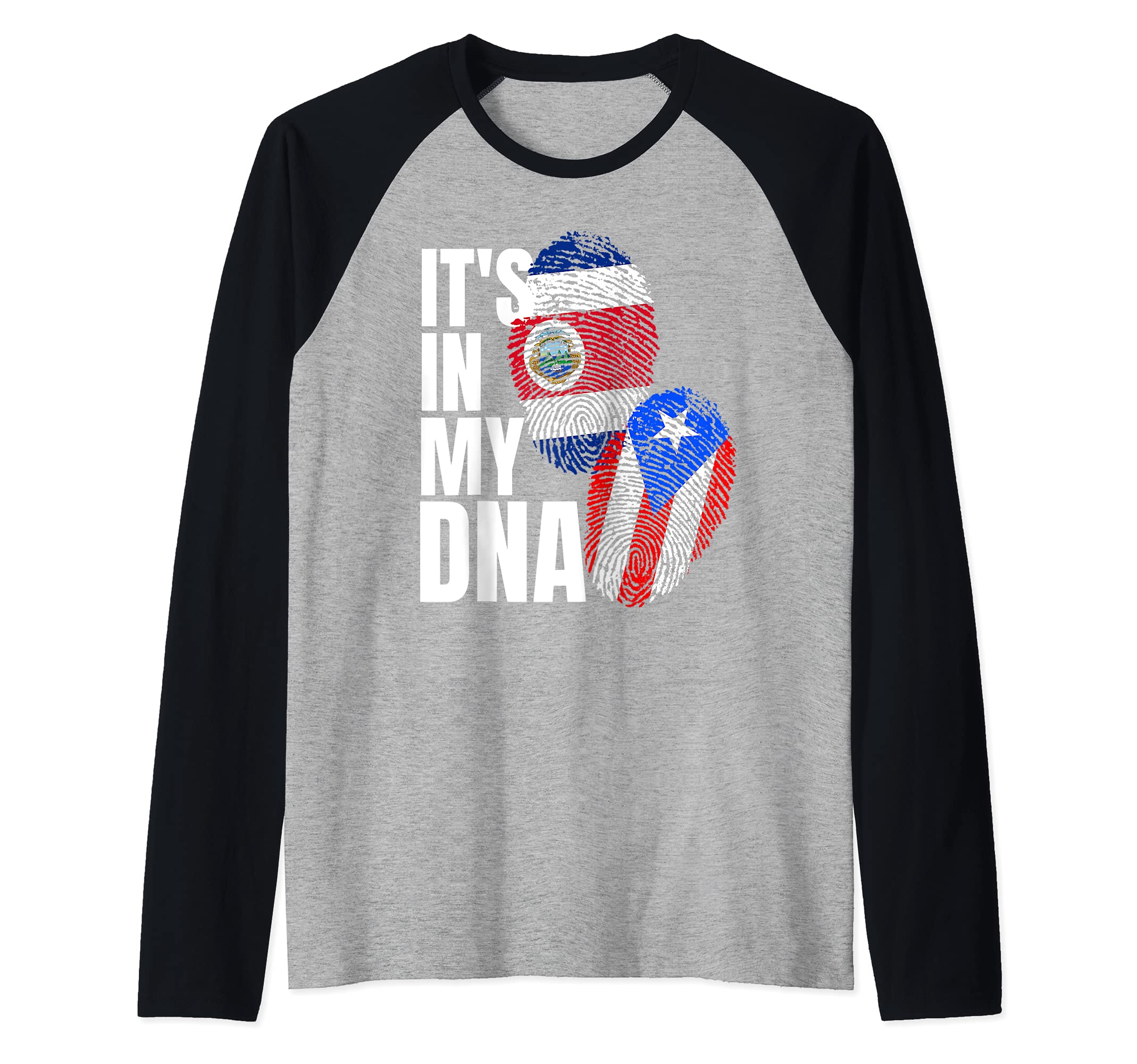 Costa Rican And Puerto Rican DNA Flag Heritage Raglan Baseball Tee
