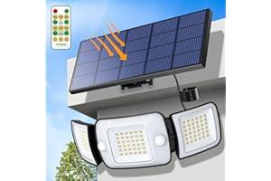 intelamp Solar Flood Lights Outdoor Waterproof, 6000mAh 1200LM Solar Powered Dual Motion Sensor LED Lighting Dusk to Dawn Security Floodlight Exterior with Remote 9.8ft Cable for Outside Garden House