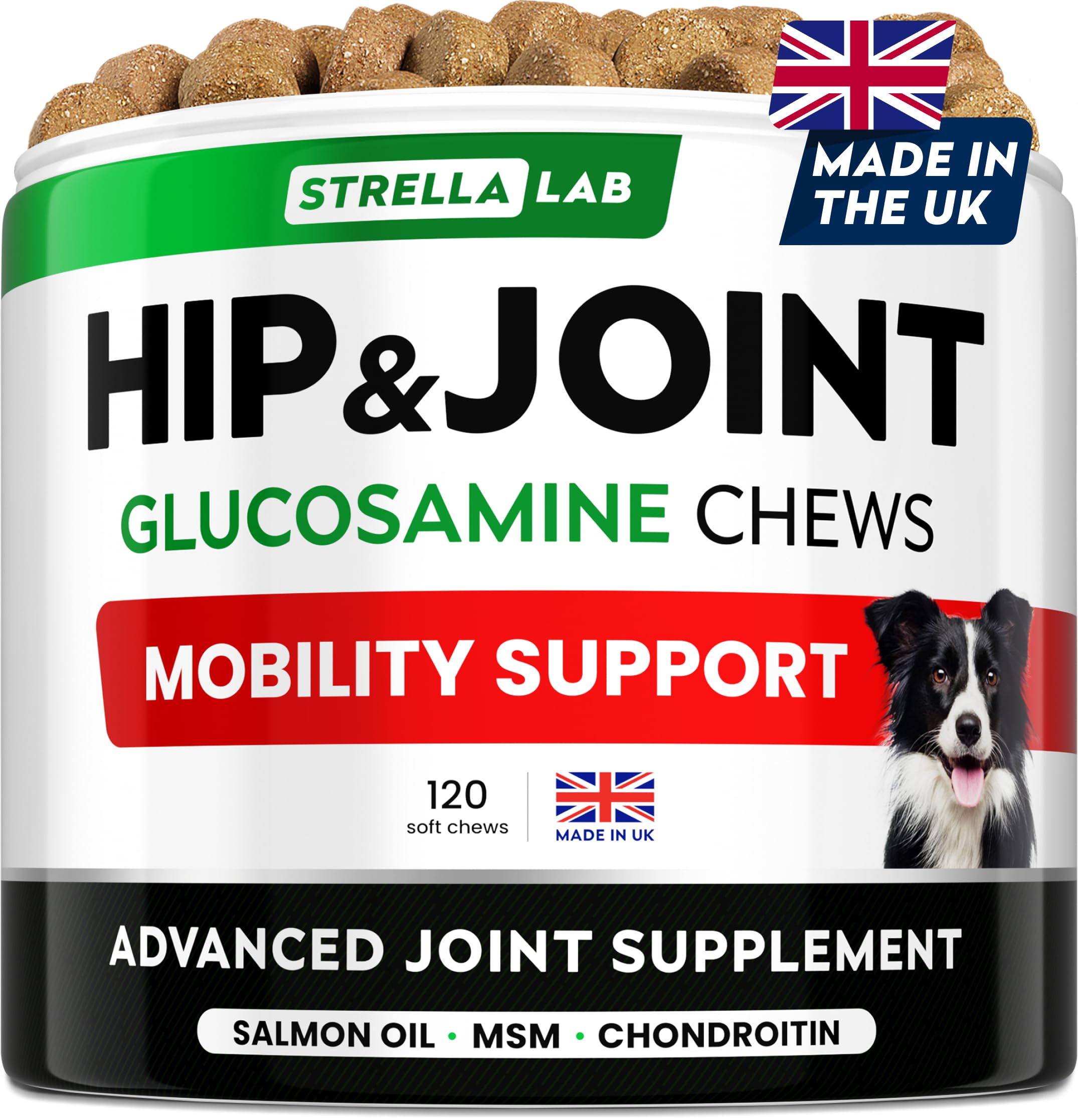 STRELLALAB – Treats Over Tablets! Advanced Dog Joint Supplement Chews – Hip & Joint Health Care with Glucosamine & Chondroitin – Made in UK – Senior & Adult - 120 Count