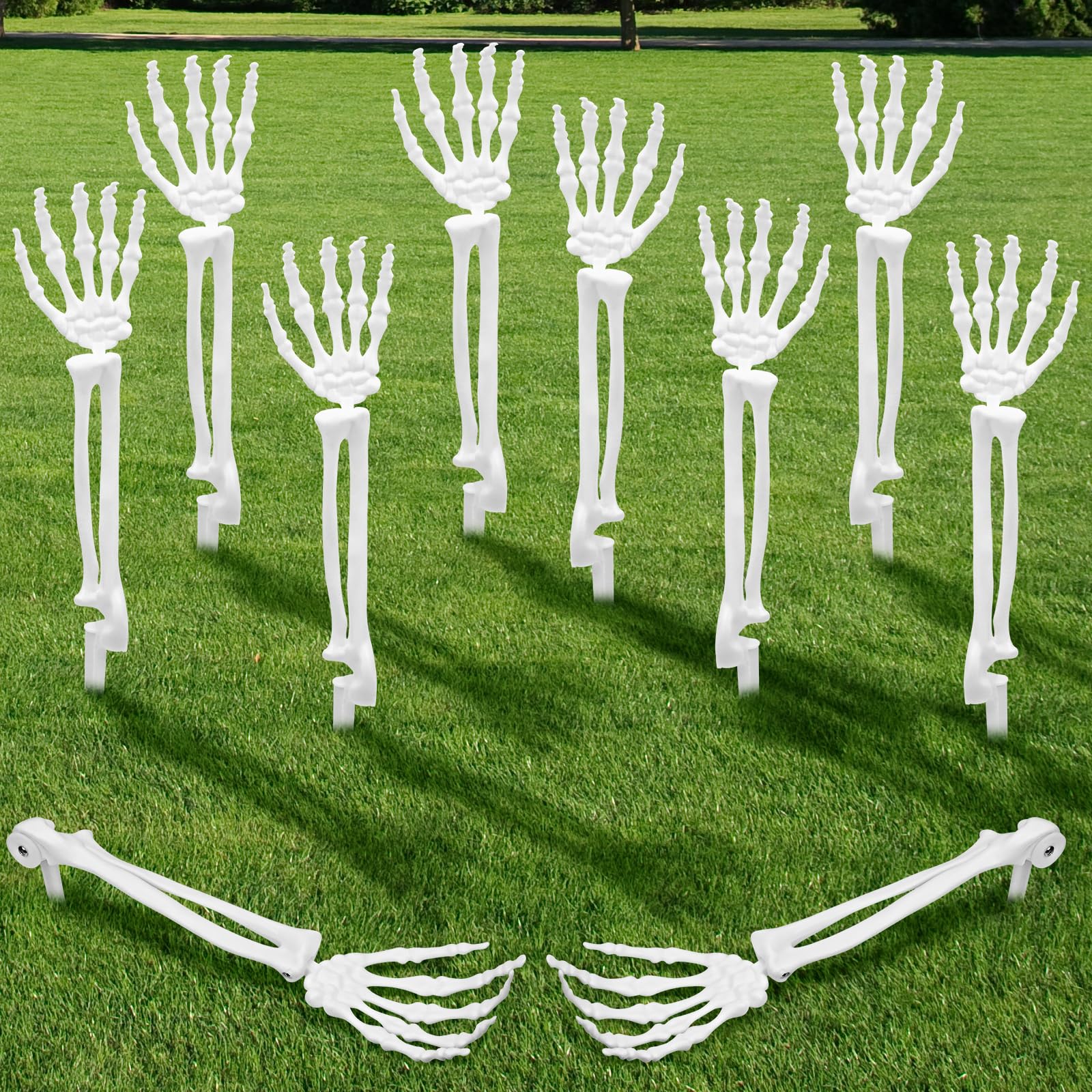 Photo 1 of 10 PCS Halloween Skeleton Hands Decoration, Skeleton Arms with Lawn Stakes, Skeleton Hands for Garden Lawn Graveyard Decor, Skeleton Stakes Yard Sign, Outdoor Indoor Party Supply, Halloween Props
