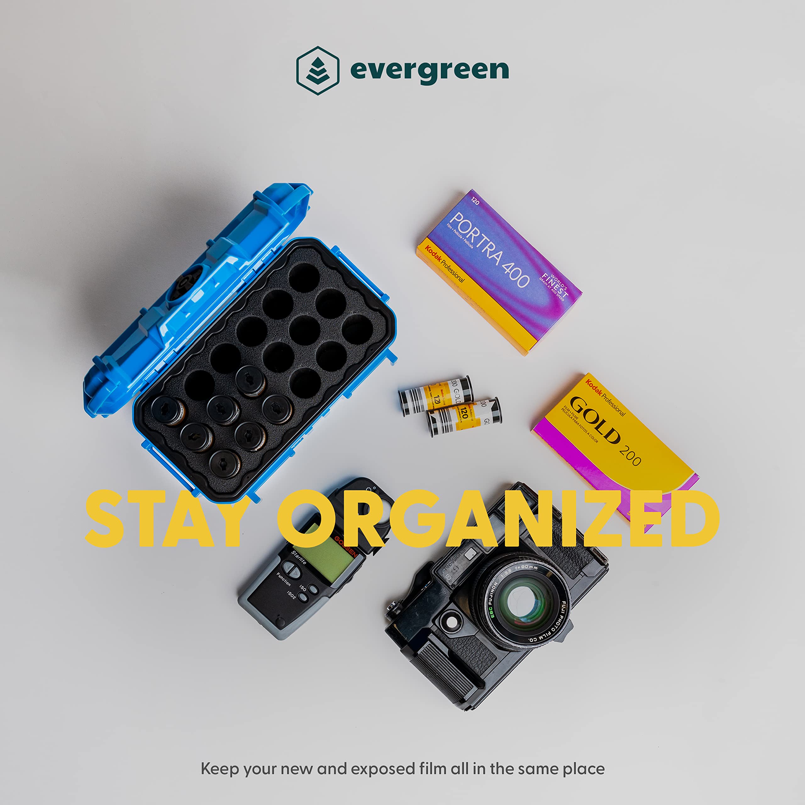 Evergreen 120mm Film Case | Holds 18 Rolls of Medium Format Film | Waterproof, Crushproof, & Freezer Safe (Black)