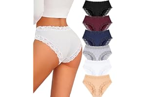 ALL OF SHE Cotton Underwear for Women Soft Bikini Cheeky Panties Sexy Lace Underwear Stretch Cotton Panties 6 Pack