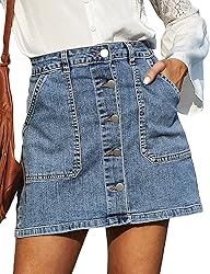 GRACE KARIN Women's Casual Button Down Denim Skirt