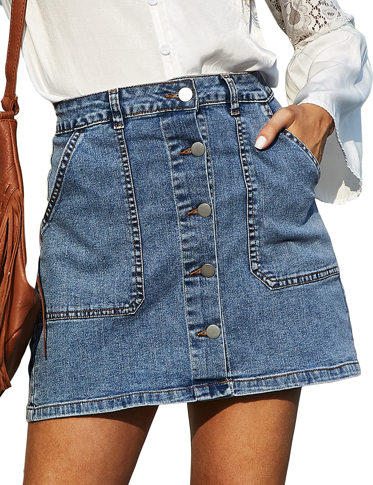 GRACE KARIN Women's Casual Button Down Denim Skirt