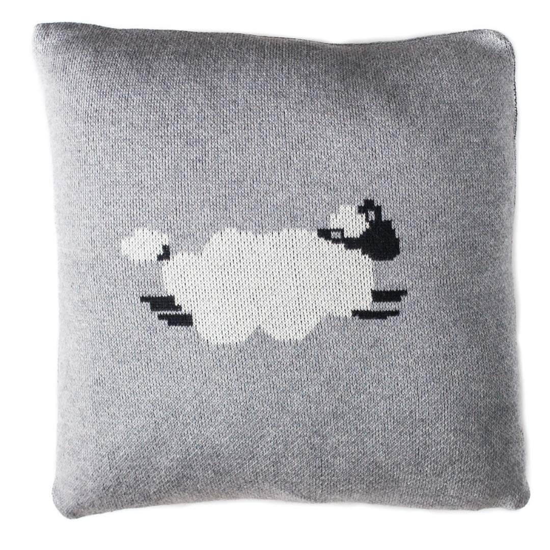 Linen Perch Baby Nursery Sheep Throw Pillow – Baby Throw Cushion Cover and Insert for Nursery Decor - Decorative Unisex Lamb Toddler Square Accent Pillow for Crib or Chair - 12 inch x 12 inch (Grey)