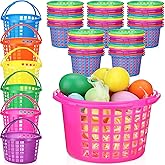 Honeydak 96 Pcs Easter Eggs Baskets Bulk for Kids Easter Bucket Bags Round Egg Basket with Handle Large Plastic Basket for Kids Girls Boys Spring Grass Party Favors