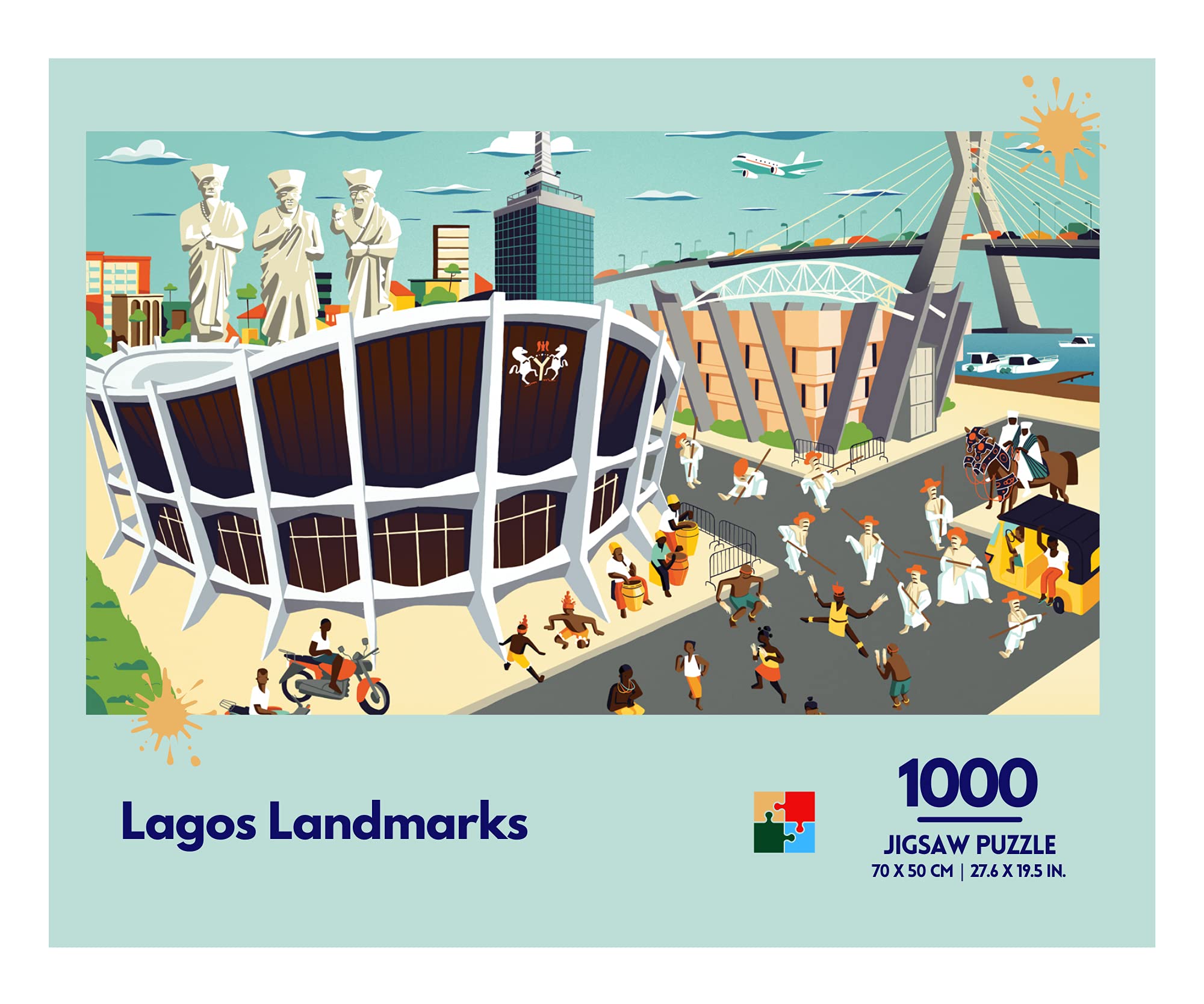HERITAGE Lagos Landmarks 1000 Piece City Illustration Jigsaw Puzzle Image of Landmarks in Lagos Nigeria Africa | Celebrating Cultures | 70cm X 50cm Completed Size |