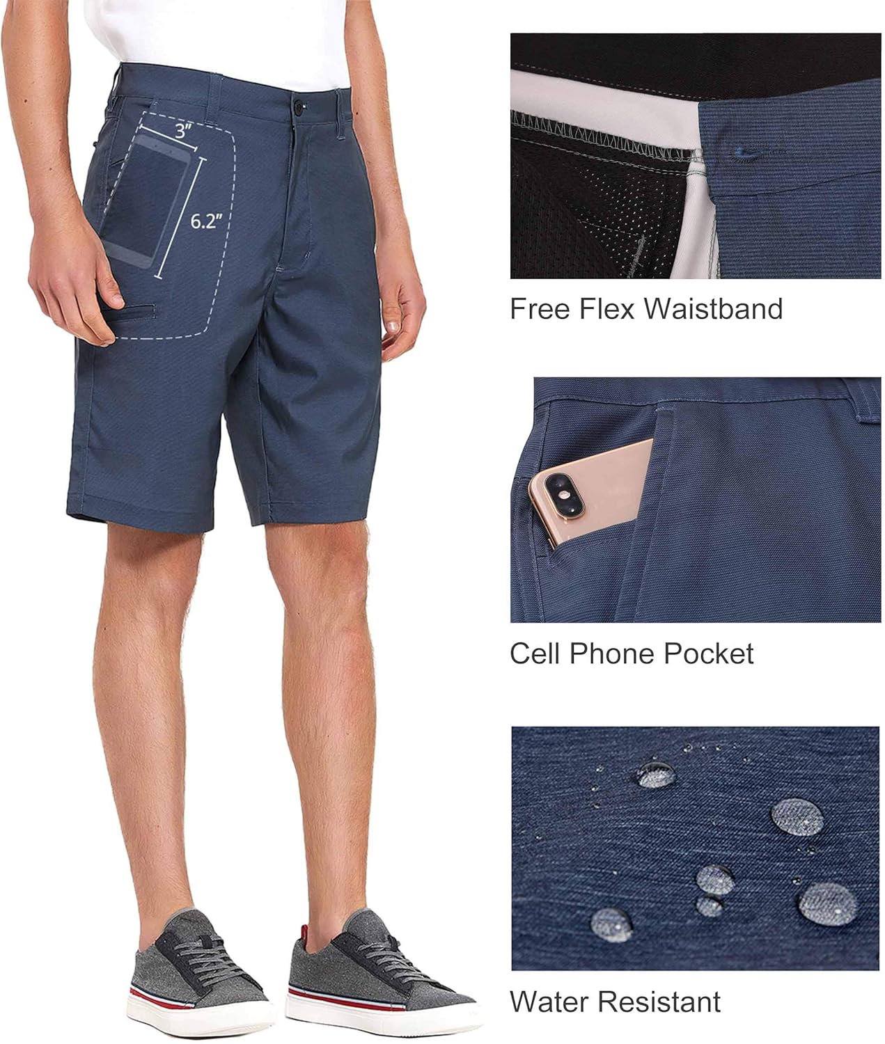 PULI Men's Golf Hybrid Dress Shorts Stretch Dry Fit Lightweight Board with Zip Pockets at  Men’s Clothing store