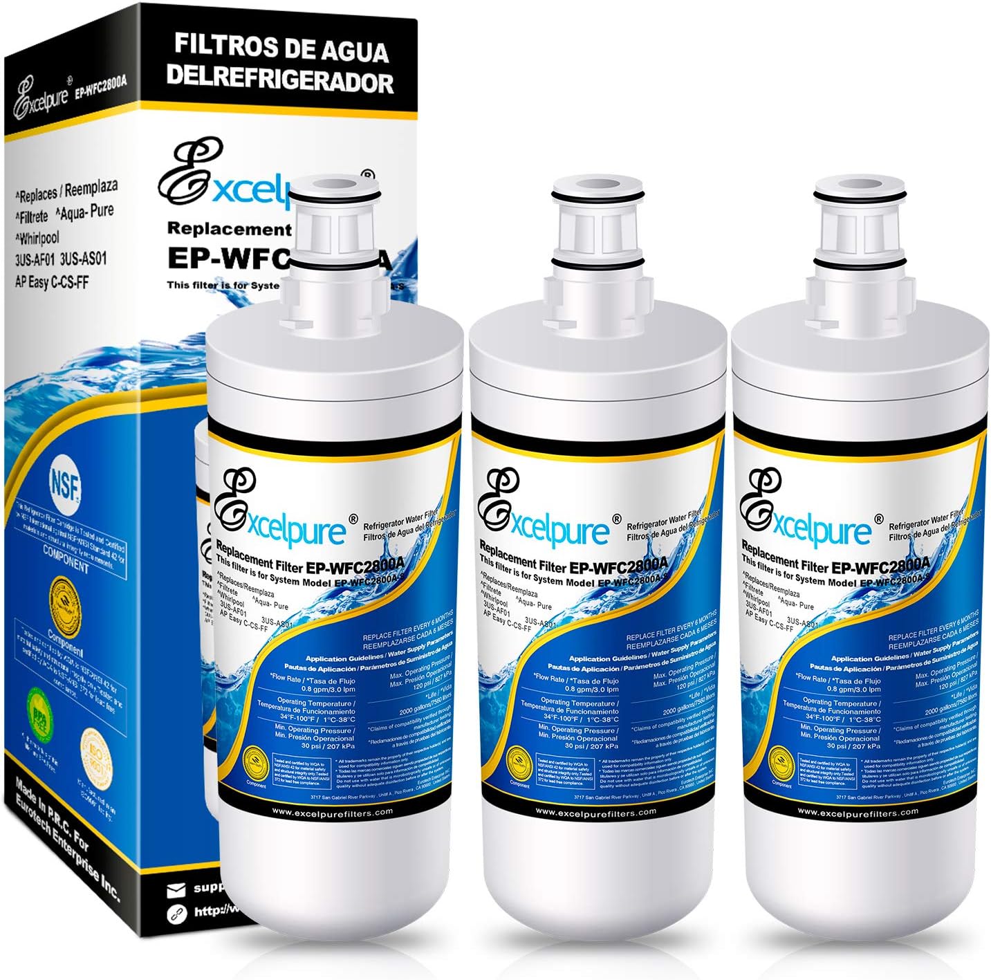 EXCELPURE 3US-AF01 Under Sink Water Filter, Replacement for Filtrete Standard 3US-AF01, 3US-AS01,Whirlpool WHCF-SRC, WHCF-SUFC, WHCF-SUF(3 PACK): Home Improvement