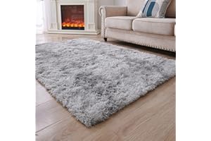 ANVARUG Modern Plush Area Rug 9x12 Ultra Soft Faux Fur Rugs, Non-Skid Bedroom Rugs for Kids Playroom Home Decor, Tie-Dyed Light Grey
