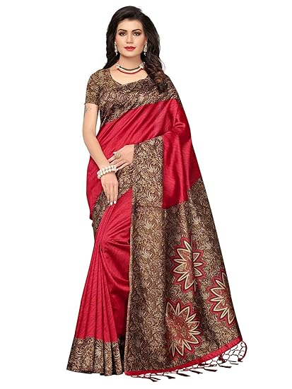 Women's Art Silk Saree With Blouse Piece (Srja006_Red)