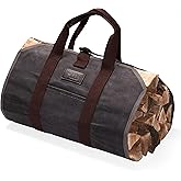 BHD Firewood Fireplace Carrier Logs Tote Holder 20 oz Waxed Canvas Sturdy Bag with Handles for Camping Indoor Outdoor Dark Gray