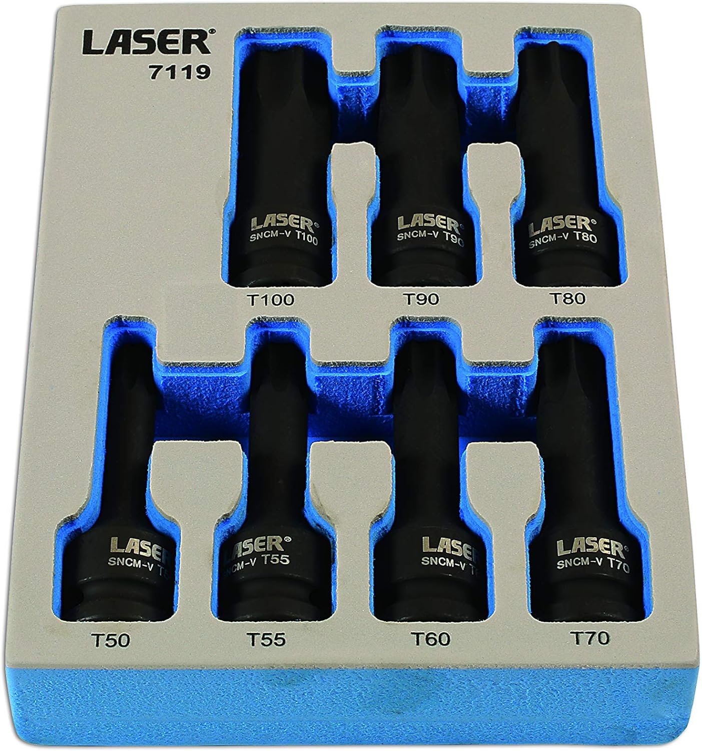 Laser 7119 Long Impact Star Socket Bit Set 1/2"D 7pc, Assorted, Variety Pack