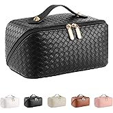 Large Capacity Travel Cosmetic Bag - Portable Makeup Bags for Women Waterproof PU Leather Checkered Makeup Organizer Bag with Dividers and Handle,Toiletry Bag for Cosmetics