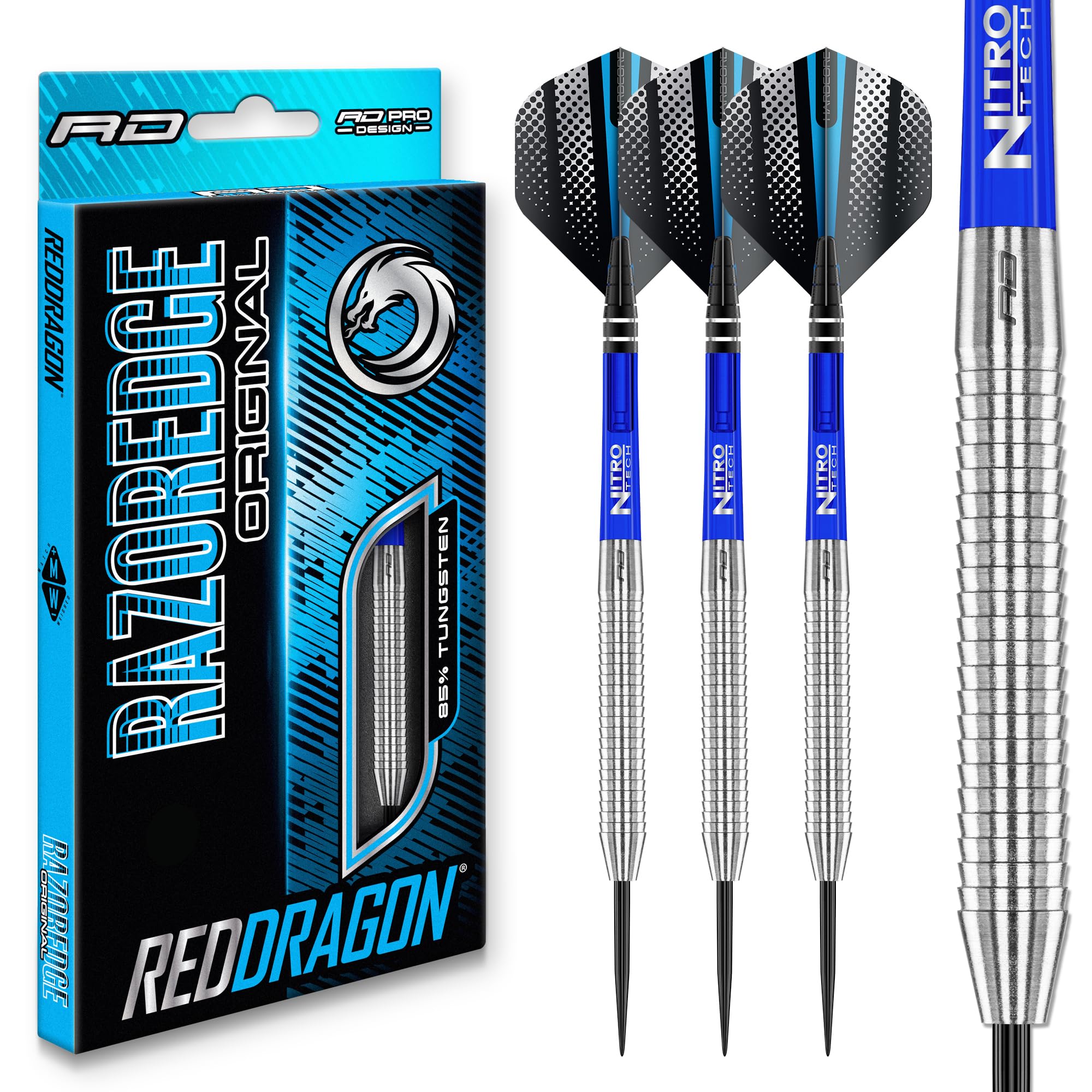 RED DRAGON Darts - Razor Edge Original 23g Dart Set | 85% Tungsten Dart Pfeile - Profi Steeldarts Dartpfeile inkl. Flüge & Schäfte