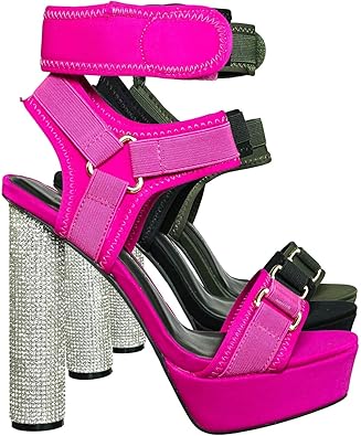 magenta block heel sandals