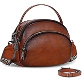 HESHE Genuine Leather Crossbody Bags Leather Purses for Women Vintage Small Shoulder Handbags with Multi-Pockets