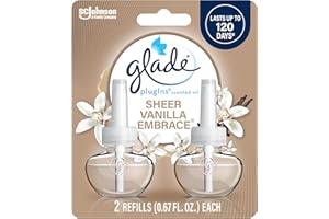 Glade PlugIns Refills Air Freshener, Scented and Essential Oils for Home and Bathroom, Sheer Vanilla Embrace, 1.34 Oz, 2 Count