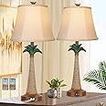 Set of 2 Coastal Palm Tree Table Lamps with 2 USB Ports for Living Room Beach Nautical Bedside Lamps for Bedroom Tropical Nightstand Lamps for Home Decor