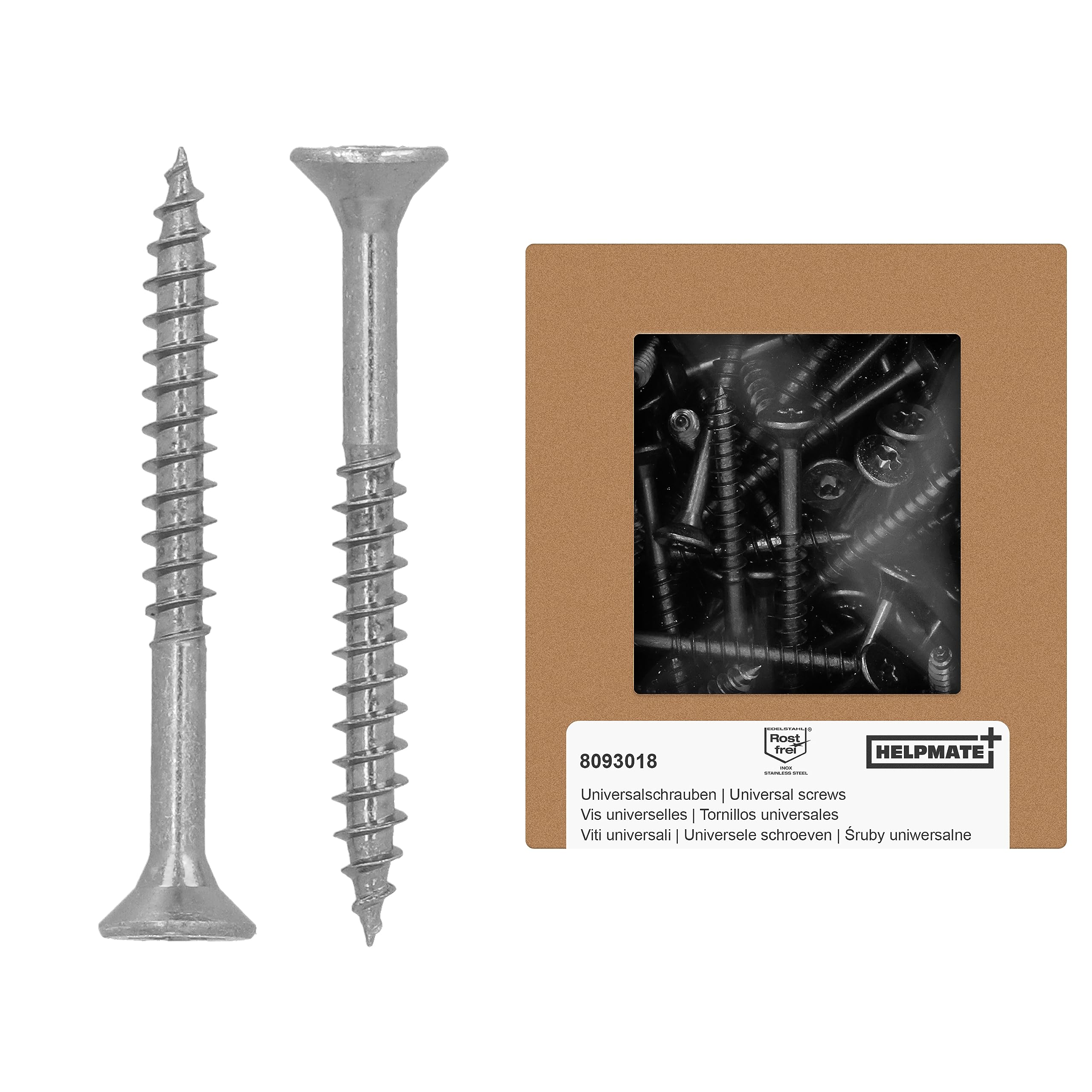 HELPMATE - Universal screws, countersunk head, 5.0x50, stainless steel A2, rustproof - 125 pieces Wood screws with T-drive and partial thread - Chipboard screws for indoor and outdoor use