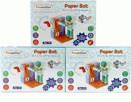 Funvention- for Little Scientist in Every Kid Paper Bot Automaton 3D Animation DIY Puzzle Toy Kit -Pack of 3