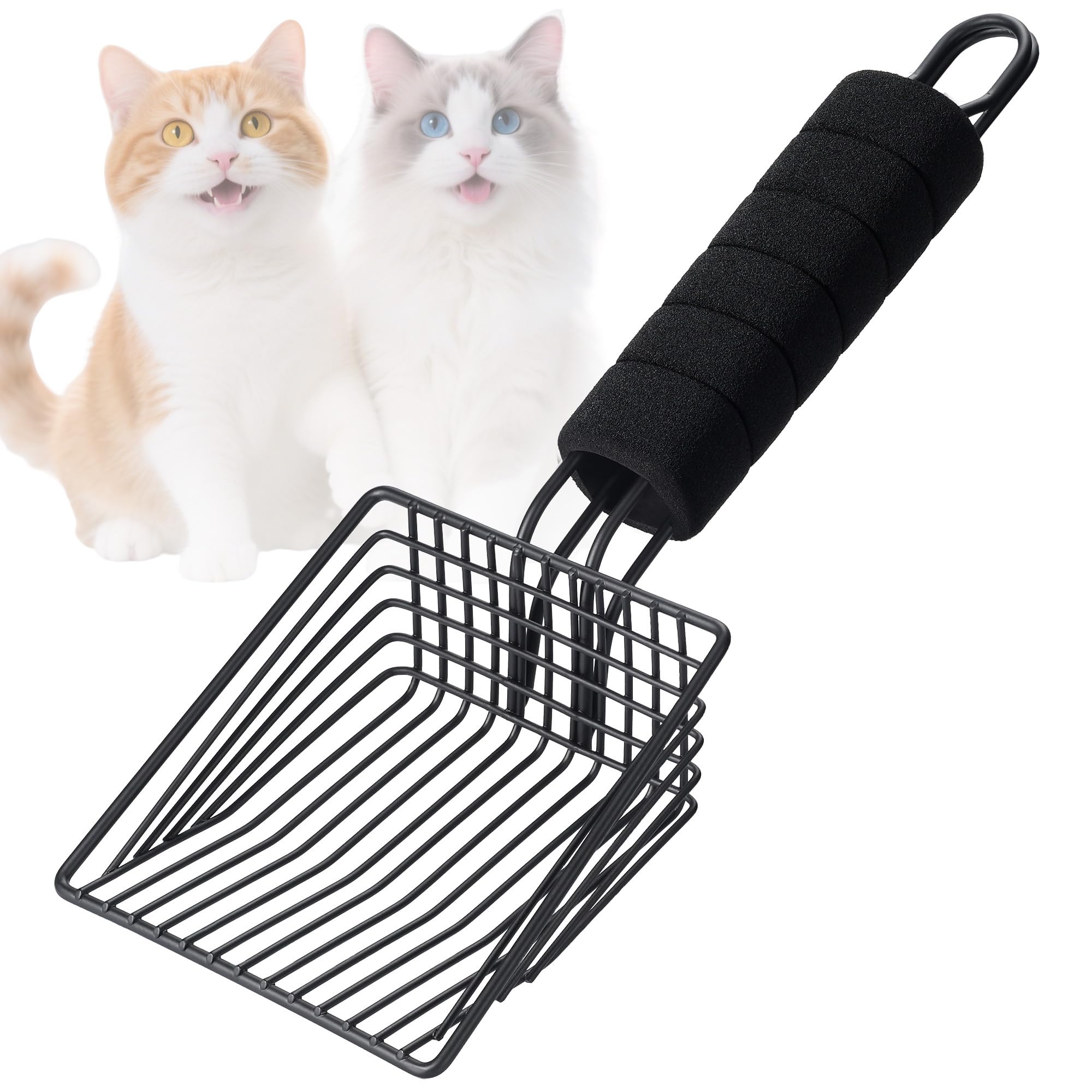 BasicForm Metal Cat Litter Scoop - Fast Sifting Deep Shovel with Comfy Handle, Designed for Multi-Cat Owners