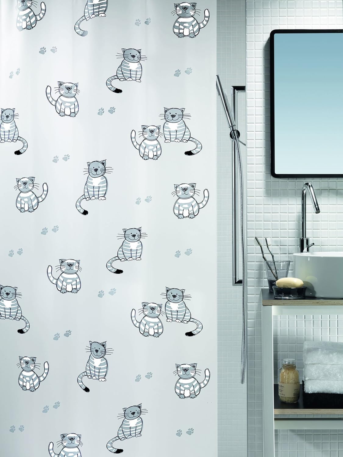 Spirella Gary PEVA Opaque Plastic Shower Curtain, 180 x 200 cm, Grey