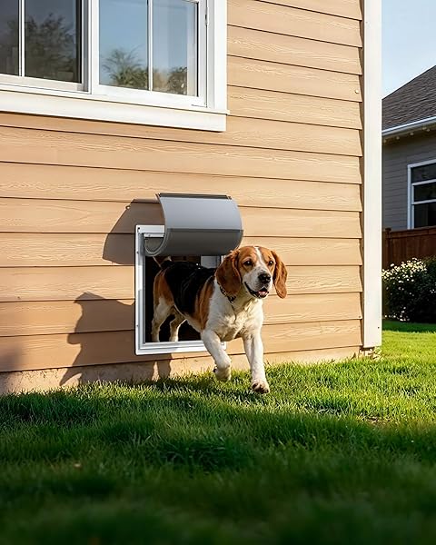 POWOOLS PET DOG DOOR FOR WALL – ROBUST STEEL PET DOOR WITH MAGNETIC TRIPLE FLAPS, 12.6″ X 10″ FLAP OPENING, ADJUSTABLE TUNNEL FOR 3.4″-6″ THICK PVC, WOOD, DRYWALL, FOR PETS UP TO 45LB, WHITE