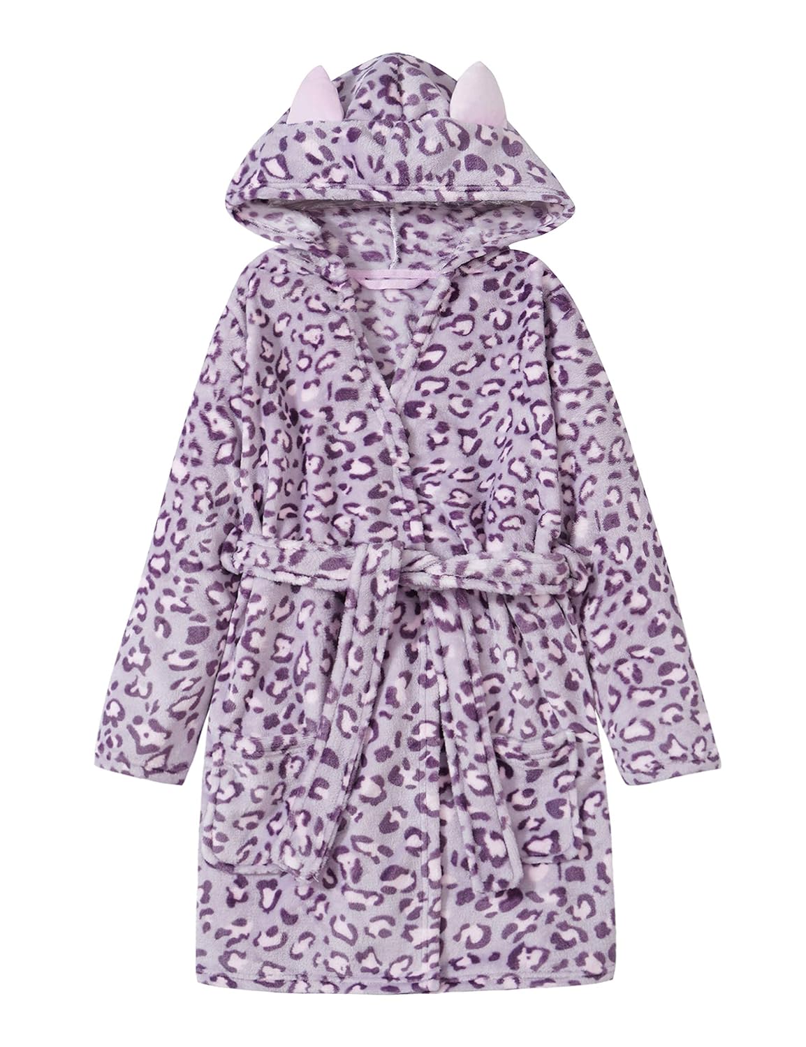 Leopard Cat Robe for Girls Fleece Toddler Kids Teen Spa Hooded Bathrobe